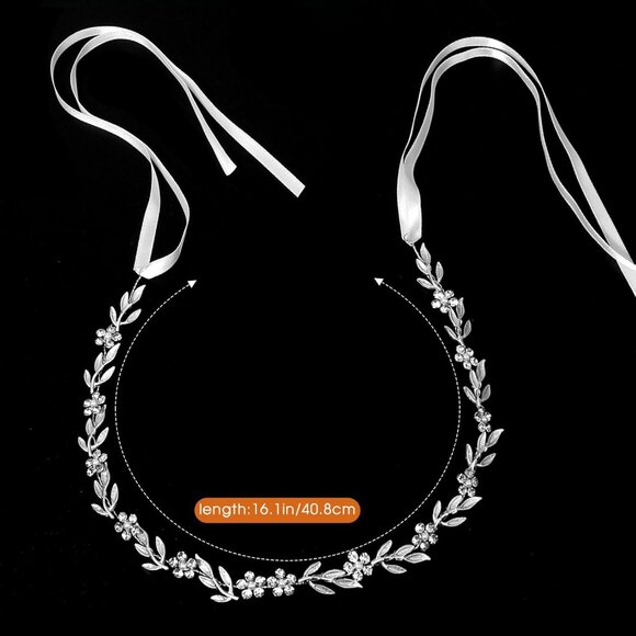 Crystal Leaf Pearl Hair Vine Tiara Headpiece with Flower Headband for Wedding Br - Picture 3 of 7